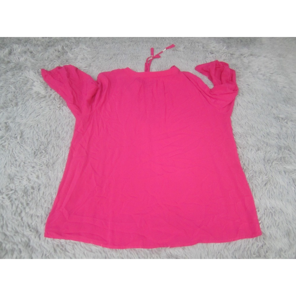Cato Womens Shirt XL Long Sleeve Pink Casual Loose Fit Tie Neck Embroidered - Picture 6 of 9
